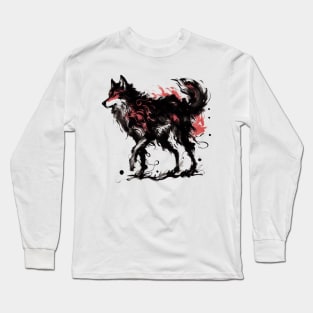 Chinese Style Ink Wolf Long Sleeve T-Shirt